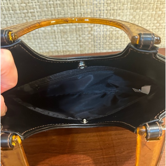๐4xHP๐VTG 1990s Mod Lucite Top Handle Black Faux Leather Bag - Picture 7 of 11